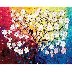 Figured'Art Peinture au numéro : Oiseaux au Printemps - sans châssis en bois pas cher