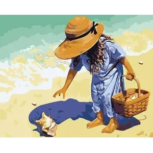Figured'Art Peinture par Numéro Adulte Petite Fille à la Plage - Kit de Loisir Créatif DIY Numéro d'Art - 40x50cm sans châssis pas cher