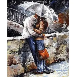 Figured'Art Peinture par Numéro Adulte Couple sous la pluie - Activité Manuelle Kit de Loisir Créatif DIY Numéro d'Art Complet - 40x50cm sans châssis en bois pas cher