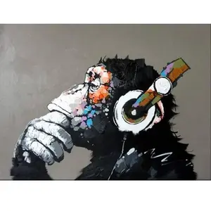 Figured'Art Peinture par Numéro Adulte avec Cadre Singe casque audio - Activité Manuelle Kit de Loisir Créatif DIY Numéro d'Art Complet - 40x50cm toile tendue sur châssis pas cher