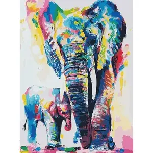 Figured'Art Peinture par Numéro Adulte avec Cadre Eléphants Aquarelle - Activité Manuelle Kit de Loisir Créatif DIY Numéro d'Art Complet - 40x50cm toile tendue sur châssis