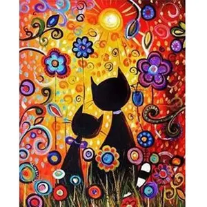 Figured'Art Peinture par Numéro Adulte avec Cadre Chats Cartoon - Activité Manuelle Kit de Loisir Créatif DIY Numéro d'Art Complet - 40x50cm toile tendue sur châssis pas cher