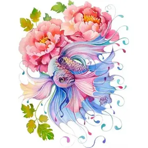 Figured'Art Peinture par Numéro Adulte Fleurs et Poisson entrelacés - ... pas cher