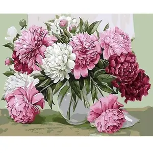 Figured'Art Peinture par Numéro Adulte Jolies Pivoines épanouies - Kit de Loisir Créatif DIY Numéro d'Art - 40x50cm sans châssis pas cher