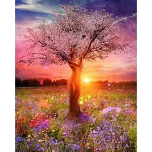 Figured'Art Peinture par Numéro Adulte avec cadre Arbre Corps de Femme - Kit DIY Numéro d'Art - 40x50cm toile tendue sur châssis pas cher