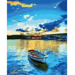 Figured'Art Peinture par Numéro Adulte avec Cadre Barque et Lever de Soleil - Activité Manuelle Kit de Loisir Créatif DIY Numéro d'art Complet - 40x50cm Toile tendue sur châssis pas cher