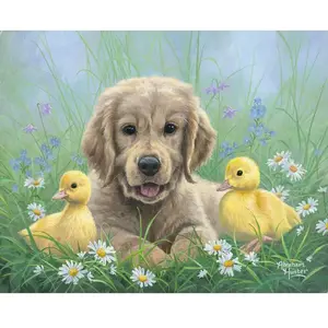 Figured'Art Peinture au numéro : Labrador et poussins - toile tendue sur châssis pas cher