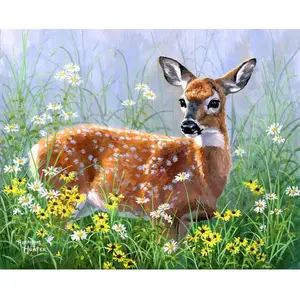Figured'Art Peinture par Numéro Adulte avec Cadre Biche dans la prairie - Activité Manuelle Kit de Loisir Créatif DIY Numéro d'Art Complet - 40x50cm toile tendue sur châssis pas cher