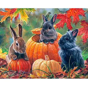 Figured'Art Peinture par Numéro Adulte avec Cadre Trio de lapins - Activité Manuelle Kit de Loisir Créatif DIY Numéro d'Art Complet - 40x50cm toile tendue sur châssis