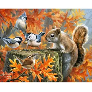 Figured'Art Peinture par Numéro Adulte avec Cadre Ecureuil espiègle - Activité Manuelle Kit de Loisir Créatif DIY Numéro d'Art Complet - 40x50cm toile tendue sur châssis pas cher