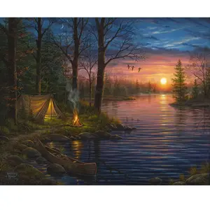 Figured'Art Peinture par Numéro Adulte avec cadre Camping au bord du l... pas cher