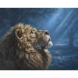 Figured'Art Peinture par Numéro Adulte avec Cadre Lion dans la pénombre - Activité Manuelle Kit de Loisir Créatif DIY Numéro d'Art Complet - 40x50cm toile tendue sur châssis pas cher