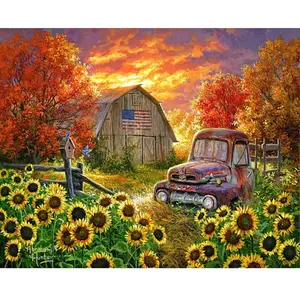 Figured'Art Peinture au numéro : Tournesols devant la grange - toile t...
