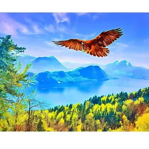 Figured'Art Peinture par Numéro Adulte Aigle et Paysage de Suisse - Activité Manuelle Kit de Loisir Créatif DIY Numéro d'Art Complet - 40x50cm sans châssis en bois pas cher