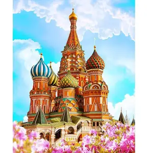 Figured'Art Peinture par Numéro Adulte Cathédrale St Basil - Activité Manuelle Kit de Loisir Créatif DIY Numéro d'Art Complet - 40x50cm sans châssis en bois pas cher