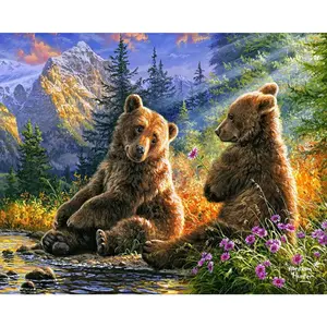 Figured'Art Peinture par Numéro Adulte avec Cadre Couple d'ours - Activité Manuelle Kit de Loisir Créatif DIY Numéro d'Art Complet - 40x50cm toile tendue sur châssis pas cher