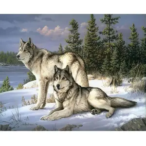 Figured'Art Peinture par Numéro Adulte avec Cadre Couple de loups - Activité Manuelle Kit de Loisir Créatif DIY Numéro d'Art Complet - 40x50cm toile tendue sur châssis pas cher