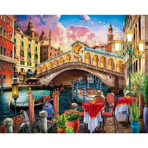 Figured'Art Peinture par Numéro Adulte avec Cadre Pont du rialto - Activité Manuelle Kit de Loisir Créatif DIY Numéro d'Art Complet - 40x50cm toile tendue sur châssis pas cher