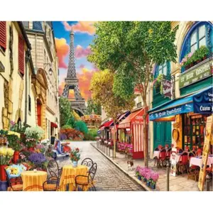 Comparateur de prix : Figured'Art Peinture par Numéro Adulte avec cadre Ruelle à Paris - Kit DIY Numéro d'Art - 40x50cm toile tendue sur châssis