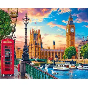 Figured'Art Peinture par Numéro Adulte avec cadre Londres au printemps - Kit DIY Numéro d'Art - 40x50cm toile tendue sur châssis pas cher