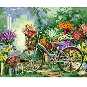 Figured'Art Peinture par Numéro Adulte Fleurs et Vélos - Kit de Loisir Créatif DIY Numéro d'Art - 40x50cm sans châssis pas cher