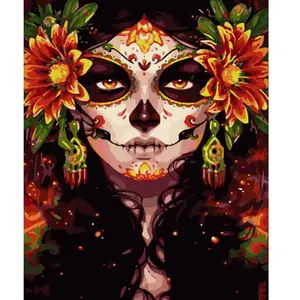 Figured'Art Peinture au numéro : Visage et Fleurs  - sans châssis en bois pas cher