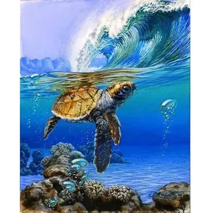 Figured'Art Peinture par Numéro Adulte Tortue marine - Activité Manuelle Kit de Loisir Créatif DIY Numéro d'Art Complet - 40x50cm sans châssis en bois pas cher