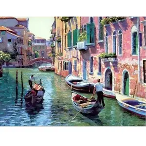 Comparateur de prix : Figured'Art Peinture par Numéro Adulte Canaux de Venise - Activité Manuelle Kit de Loisir Créatif DIY Numéro d'Art Complet - 40x50cm sans châssis en bois
