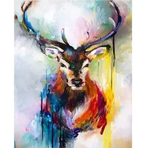 Figured'Art Peinture par Numéro Adulte Portrait de Cerf coloré - Activité Manuelle Kit de Loisir Créatif DIY Numéro d'Art Complet - 40x50cm sans châssis en bois pas cher