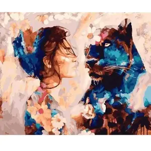 Figured'Art Peinture par Numéro Adulte Complicité Femme et Panthère noire - Activité Manuelle Kit de Loisir Créatif DIY Numéro d'Art Complet - 40x50cm sans châssis en bois pas cher
