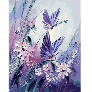 Figured'Art Peinture par Numéro Adulte Fleurs et Papillons - Kit de Loisir Créatif DIY Numéro d'Art - 40x50cm sans châssis pas cher