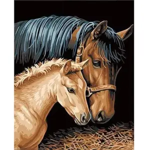 Figured'Art Peinture par Numéro Adulte Jument et son Petit - Activité Manuelle Kit de Loisir Créatif DIY Numéro d'Art Complet - 40x50cm sans châssis en bois pas cher