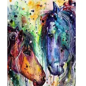 Figured'Art Peinture par Numéro Adulte Deux chevaux en couleur - Activité Manuelle Kit de Loisir Créatif DIY Numéro d'Art Complet - 40x50cm sans châssis en bois pas cher