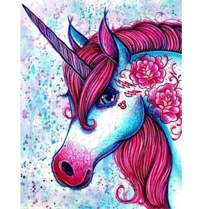 Figured'Art Peinture par Numéro Adulte Licorne rouge et bleu - Activité Manuelle Kit de Loisir Créatif DIY Numéro d'Art Complet - 40x50cm sans châssis en bois pas cher