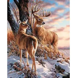 Figured'Art Peinture par Numéro Adulte Cerfs en Hiver - Activité Manuelle Kit de Loisir Créatif DIY Numéro d'Art Complet - 40x50cm sans châssis en bois pas cher