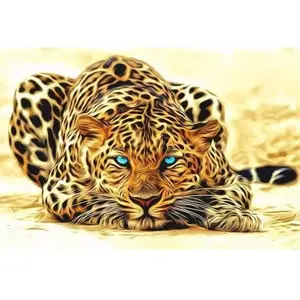 Figured'Art Peinture par Numéro Adulte La Panthère aux yeux bleus - Activité Manuelle Kit de Loisir Créatif DIY Numéro d'Art Complet - 40x50cm sans châssis en bois pas cher