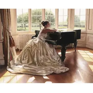 Figured'Art Peinture par Numéro Adulte Ambition d'une jeune pianiste - Activité Manuelle Kit de Loisir Créatif DIY Numéro d'Art Complet - 40x50cm sans châssis en bois pas cher