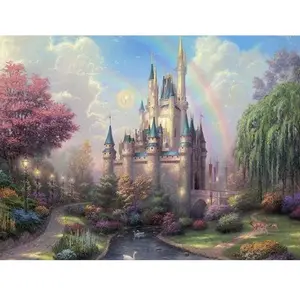 Figured'Art Peinture par Numéro Adulte Château et Arc en Ciel - Activité Manuelle Kit de Loisir Créatif DIY Numéro d'Art Complet - 40x50cm sans châssis en bois pas cher