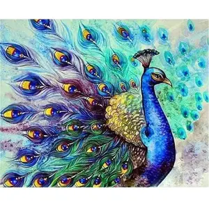 Figured'Art Peinture par Numéro Adulte Paon coloré - Kit de Loisir Créatif DIY Numéro d'Art - 40x50cm sans châssis