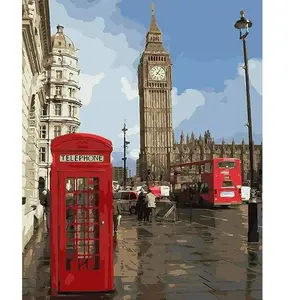 Figured'Art Peinture par Numéro Adulte Cabine téléphonique à Londres - Activité Manuelle Kit de Loisir Créatif DIY Numéro d'Art Complet - 40x50cm sans châssis en bois pas cher