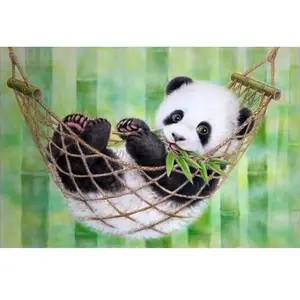 Figured'Art Peinture par Numéro Adulte Panda dans son Hamac - Activité Manuelle Kit de Loisir Créatif DIY Numéro d'Art Complet - 40x50cm sans châssis en bois pas cher