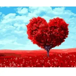 Comparateur de prix : Peinture au numéro : Arbre rouge Coeur - sans châssis en bois