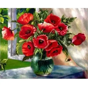 Figured'Art Peinture par Numéro Adulte Bouquet de Fleurs Rouge - Activité Manuelle Kit de Loisir Créatif DIY Numéro d'Art Complet - 40x50cm sans châssis en bois