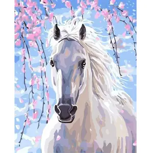 Comparateur de prix : Figured'Art Peinture par Numéro Adulte Cheval et Fleurs blanches - Kit de Loisir Créatif DIY Numéro d'Art - 40x50cm sans châssis