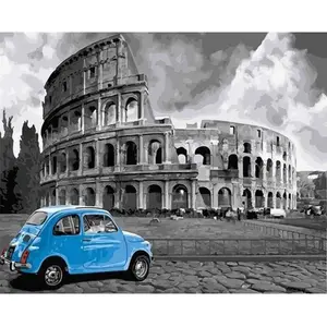 Figured'Art Peinture par Numéro Adulte Colisée Fiat Bleue - Activité Manuelle Kit de Loisir Créatif DIY Numéro d'Art Complet - 40x50cm sans châssis en bois pas cher