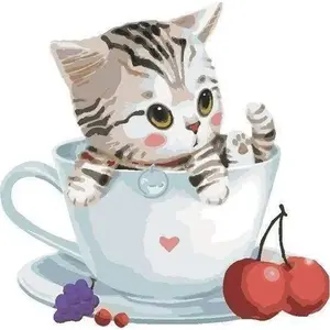 Figured'Art Peinture par Numéro Adulte Chat et Cerises - Activité Manuelle Kit de Loisir Créatif DIY Numéro d'Art Complet - 40x50cm sans châssis en bois pas cher