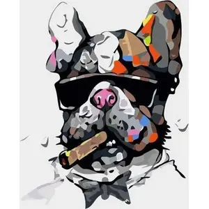 Figured'Art Peinture au numéro : Chien au Cigare - sans châssis en bois pas cher