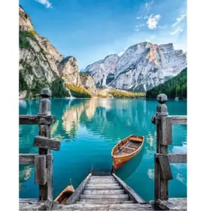 Figured'Art Peinture par Numéro Adulte Barque sur un Lac de Montagne - Kit de Loisir Créatif DIY Numéro d'Art - 40x50cm sans châssis