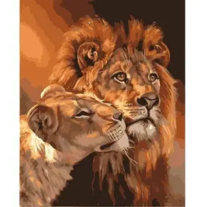 Figured'Art Peinture par Numéro Adulte Couple Lion et Lionne - Kit de Loisir Créatif DIY Numéro d'Art - 40x50cm sans châssis pas cher