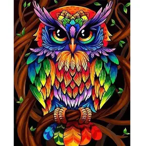 Figured'Art Peinture par Numéro Adulte Hibou coloré - Kit de Loisir Créatif DIY Numéro d'Art - 40x50cm sans châssis pas cher